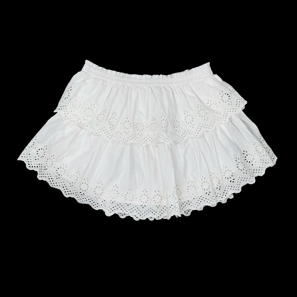 GAP Skirt Women XL White Eyelet Ruffle Tiered Mini Short Summer Boho Beach NWT